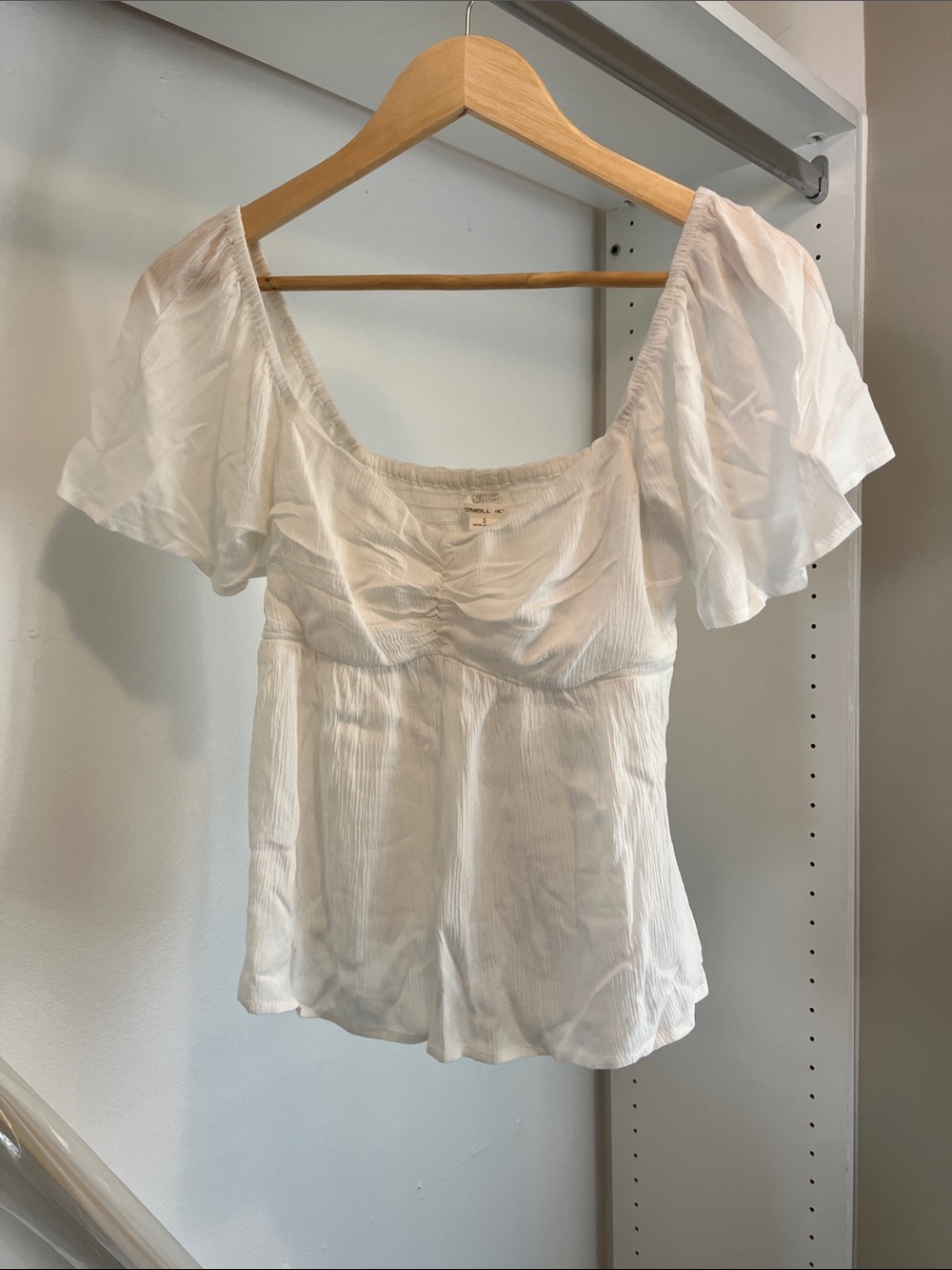O'Neill White Square Neck Flutter Sleeve Blouse